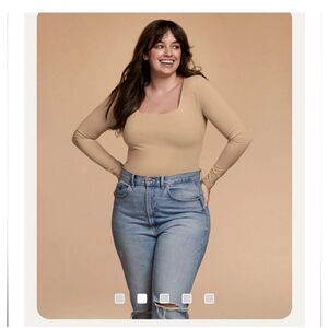 Nuuds Bodysuit Square Neck Oat Nude Skin S Small Darylann Denner Long Sleeve